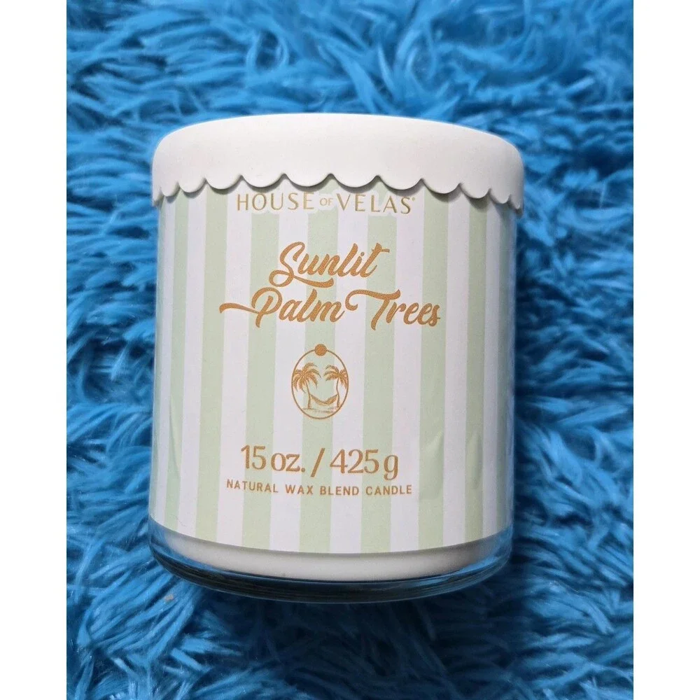 House Of Velas Sunlit Palm Trees Scented Natural Wax Blend 2 wick Candle- 15oz